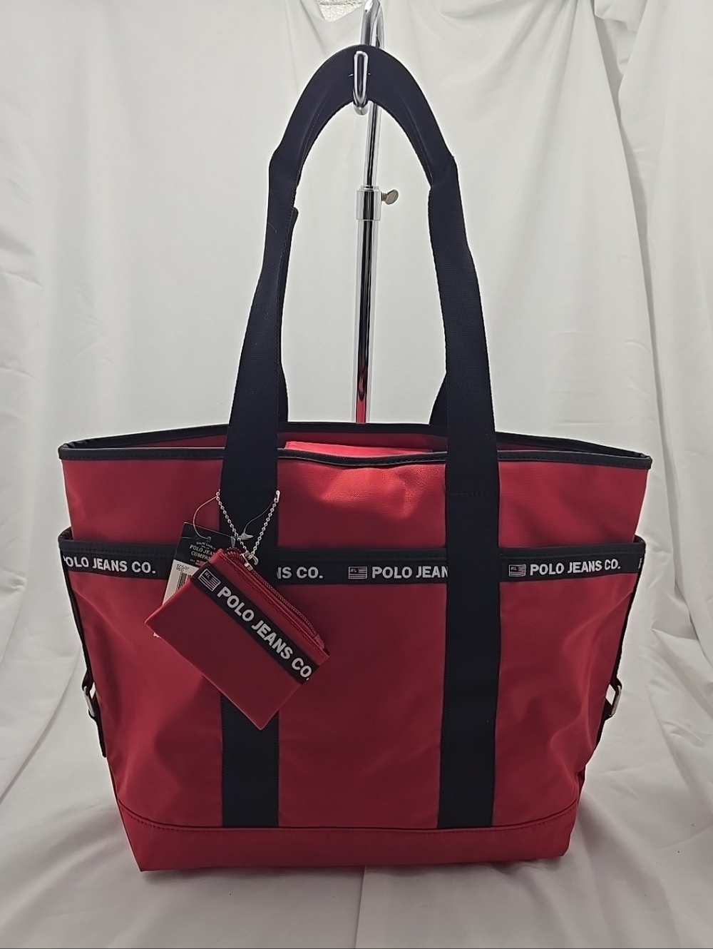 NWT Ralph Lauren Polo Jeans Company Vintage Nylon Tote Bag With Coin Purse Red